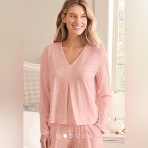 Garnet Hill Oasis Knit Pleated Long Sleeve Sleep Tee in Soft Peony Size XL. NWT